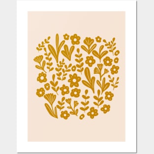 Folk ditsy flowers in mustard yellow Posters and Art